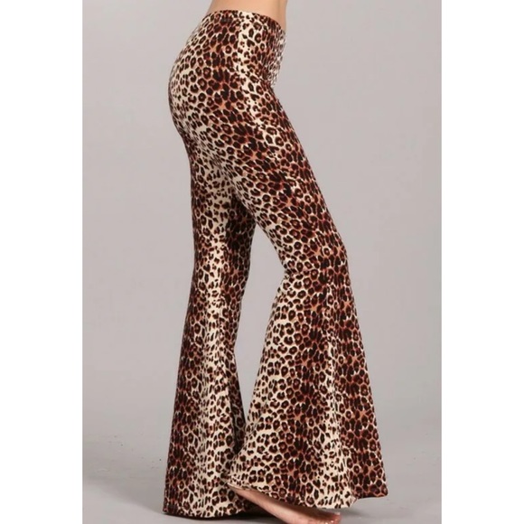 SOLD OUT Leopard Flared Bell Boho Stretch Casual Pants - Picture 3 of 6